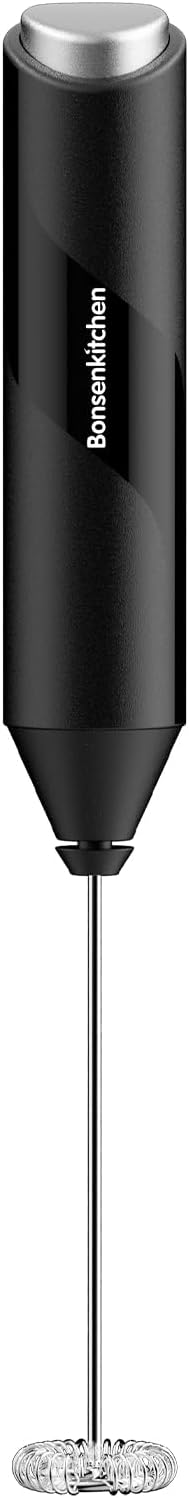 Bonsenkitchen Milk Frother with Stand for Coffee, Battery Operated Frother