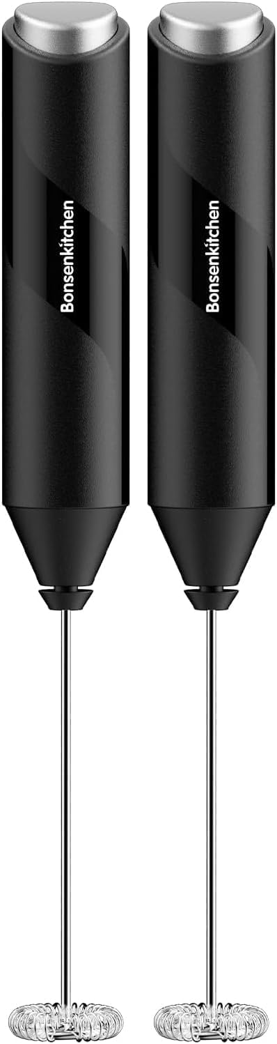 Bonsenkitchen Milk Frother with Stand for Coffee, Battery Operated Frother