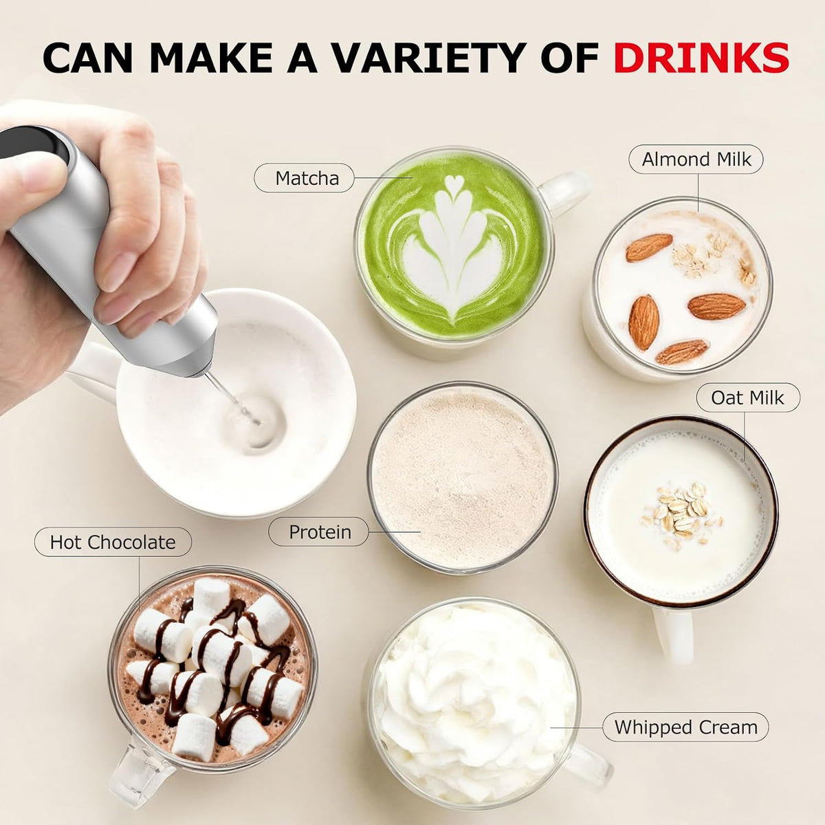Bonsenkitchen Milk Frother with Stand for Coffee, Battery Operated Frother