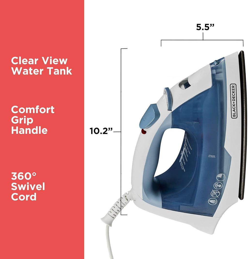 BLACK+DECKER Steam Iron for Clothes with Auto Shutoff & TrueGlide Soleplate