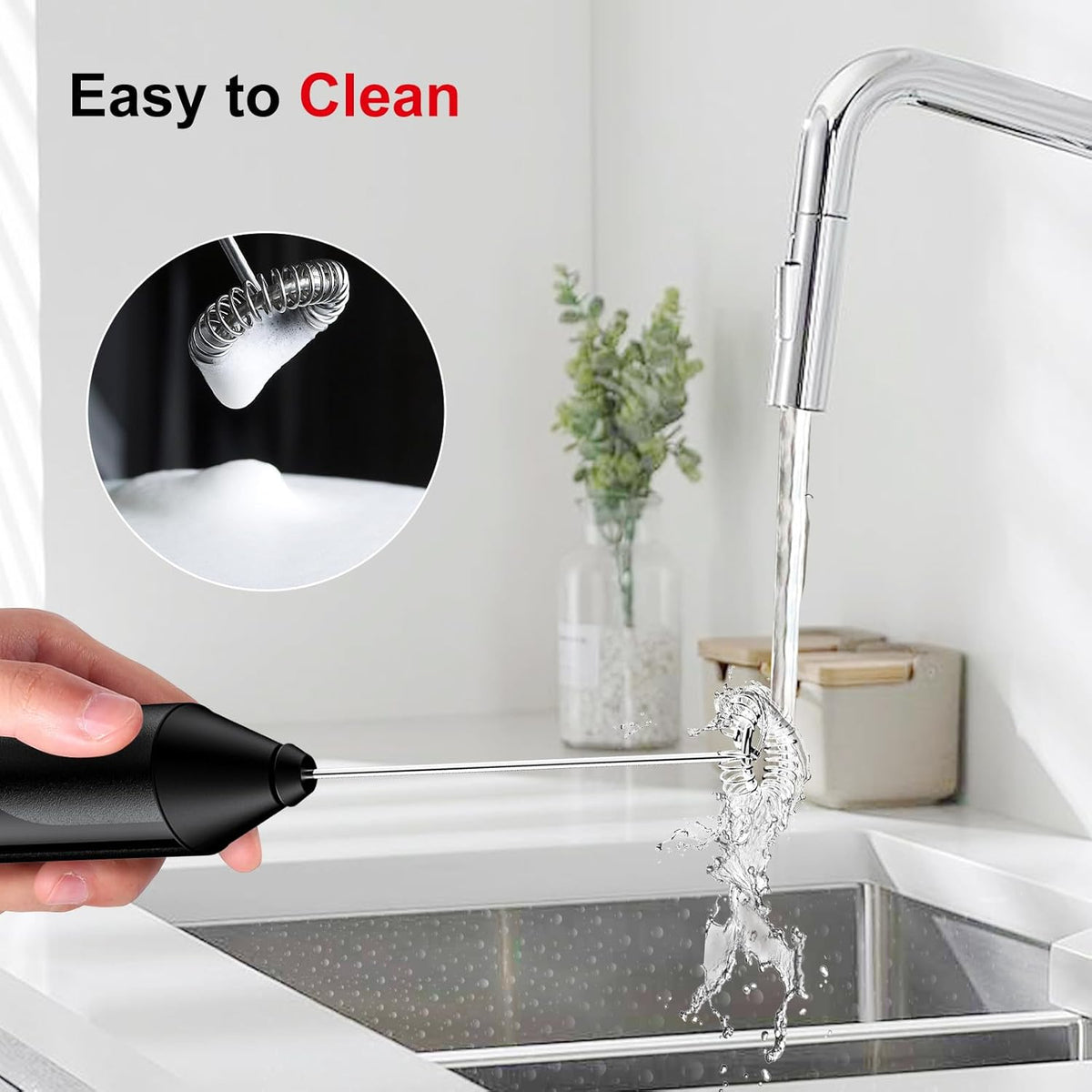 Bonsenkitchen Milk Frother with Stand for Coffee, Battery Operated Frother