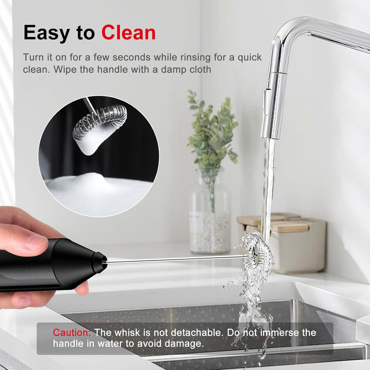 Bonsenkitchen Milk Frother with Stand for Coffee, Battery Operated Frother