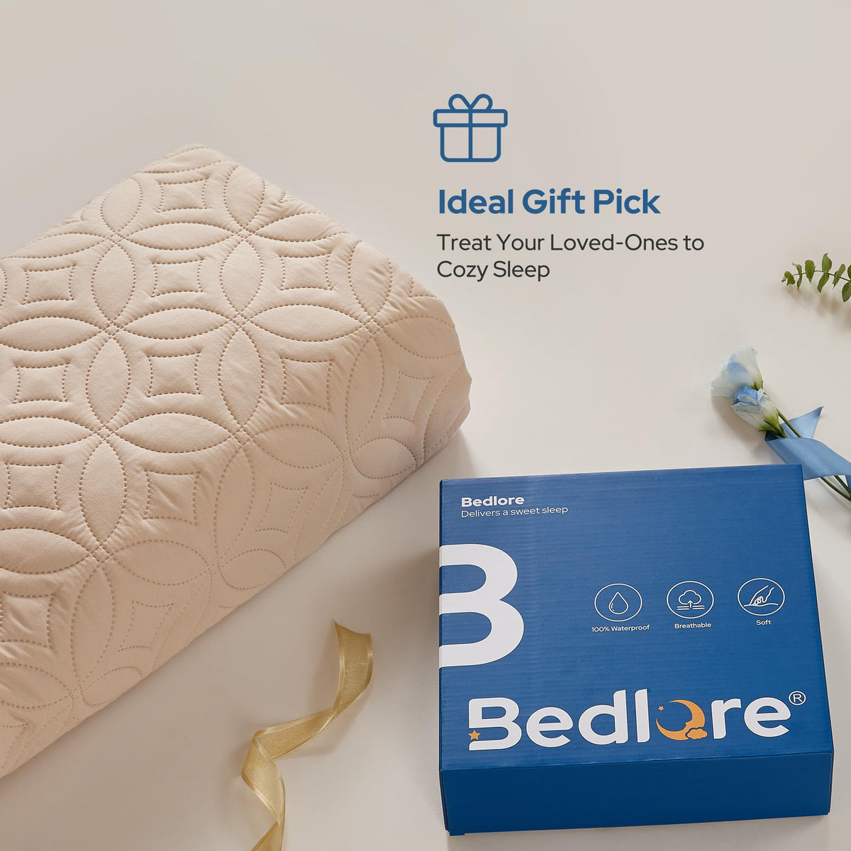 BEDLORE Waterproof Mattress Protector, Queen Size Mattress Pad Noiseless