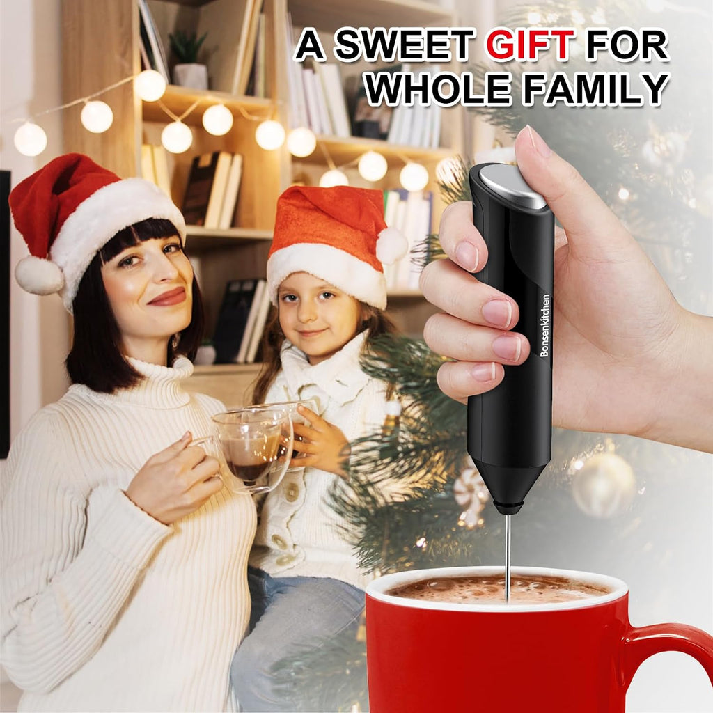 Bonsenkitchen Milk Frother with Stand for Coffee, Battery Operated Frother