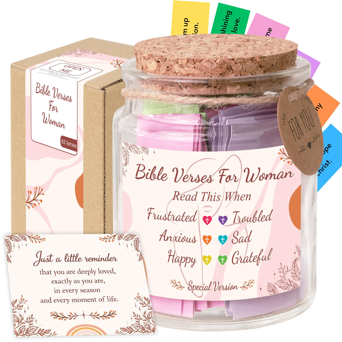 Bible Verses Jar, 92 Hand-Rolled Bible Scroll, Read Me When Christian Jar, Color Coded KJV Bible Verses, Religious Gifts for Women, Prayer Gifts for Friends, Mom, Sister, Cancer Warriors