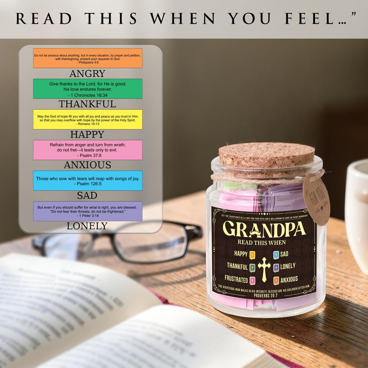 Bible Verses Jar, 92 Hand-Rolled Bible Scroll, Read Me When Christian Jar, Color Coded KJV Bible Verses, Religious Gifts for Women, Prayer Gifts for Friends, Mom, Sister, Cancer Warriors