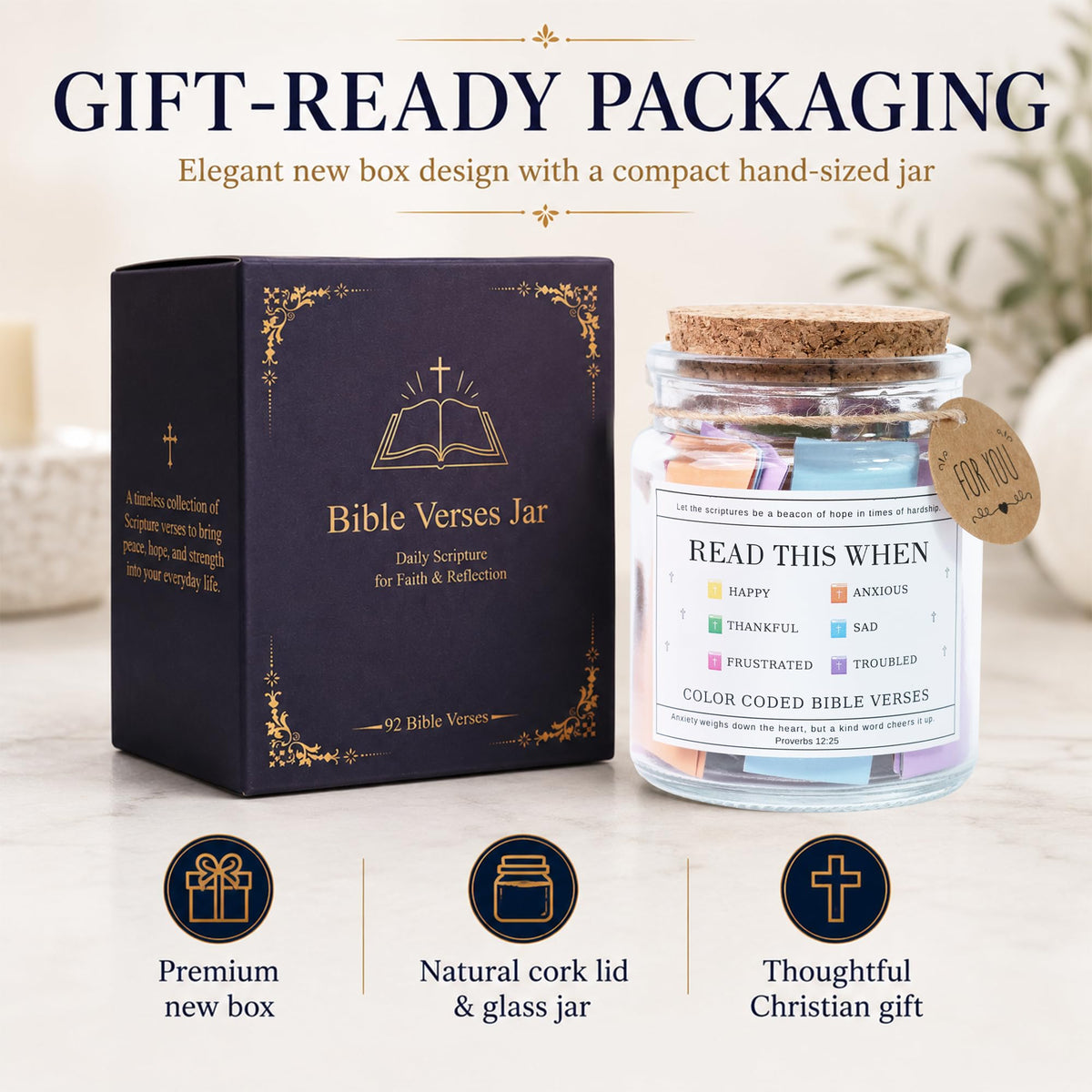 Bible Verses Jar, 92 Hand-Rolled Bible Scroll, Read Me When Christian Jar, Color Coded KJV Bible Verses, Religious Gifts for Women, Prayer Gifts for Friends, Mom, Sister, Cancer Warriors