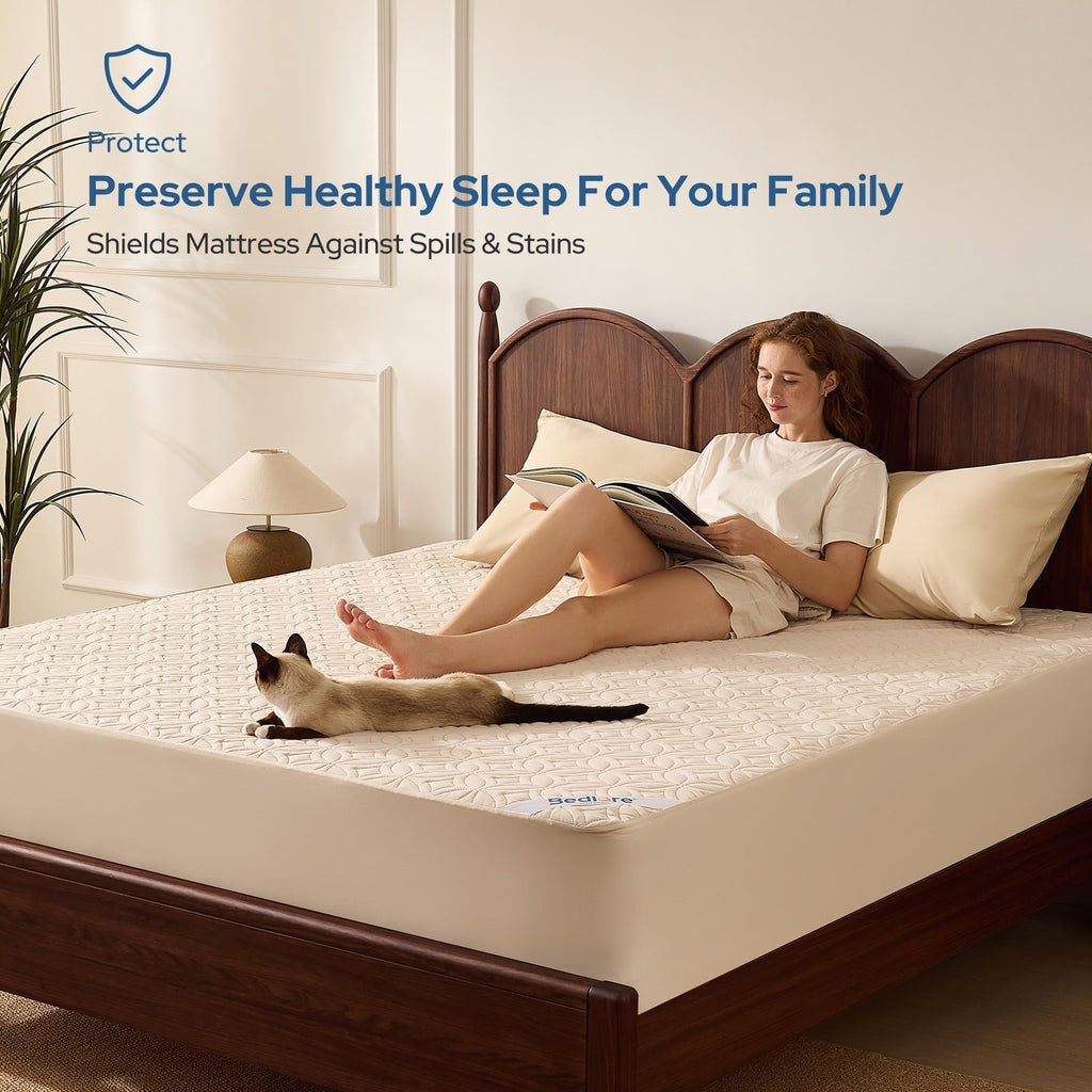 BEDLORE Waterproof Mattress Protector, Queen Size Mattress Pad Noiseless