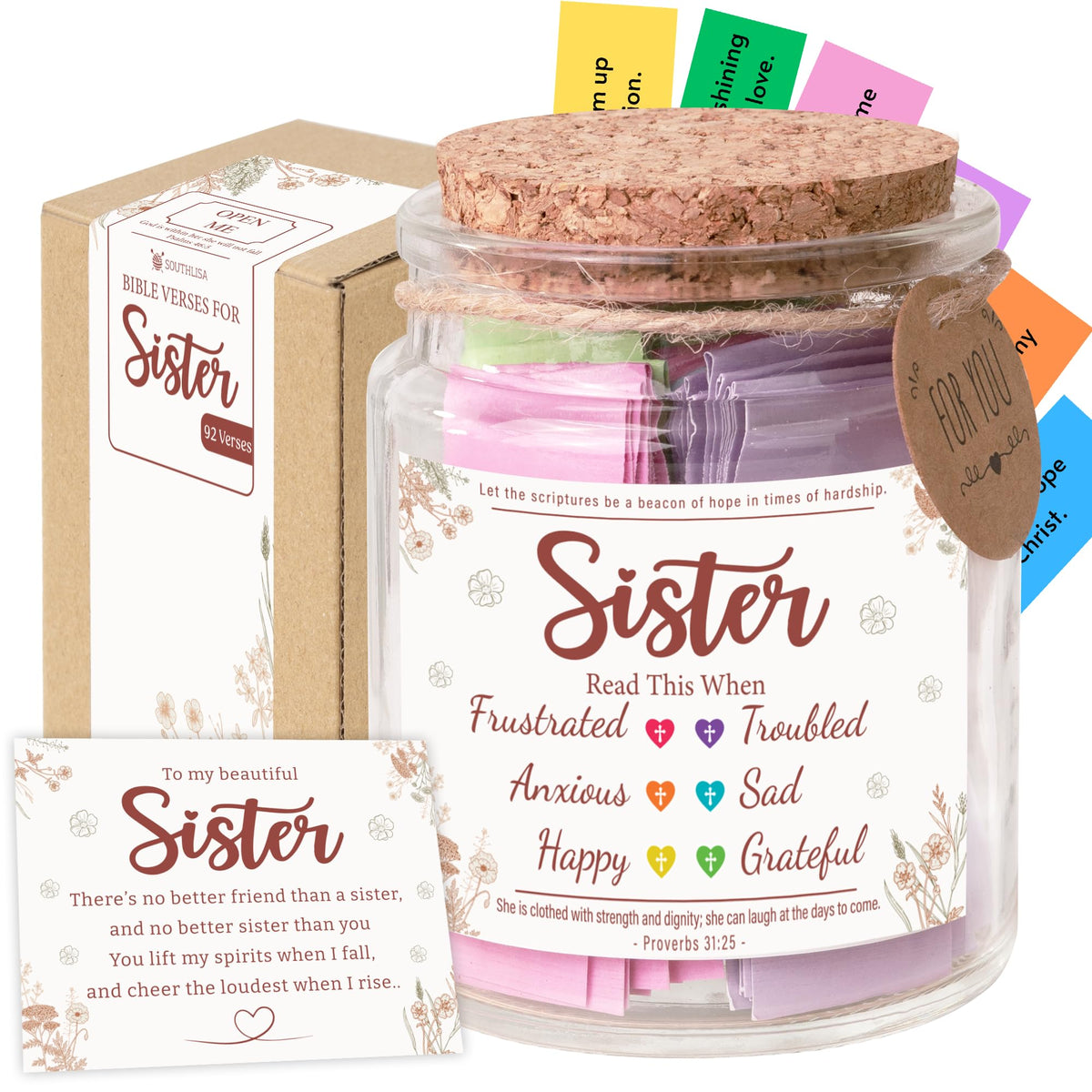 Bible Verses Jar, 92 Hand-Rolled Bible Scroll, Read Me When Christian Jar, Color Coded KJV Bible Verses, Religious Gifts for Women, Prayer Gifts for Friends, Mom, Sister, Cancer Warriors