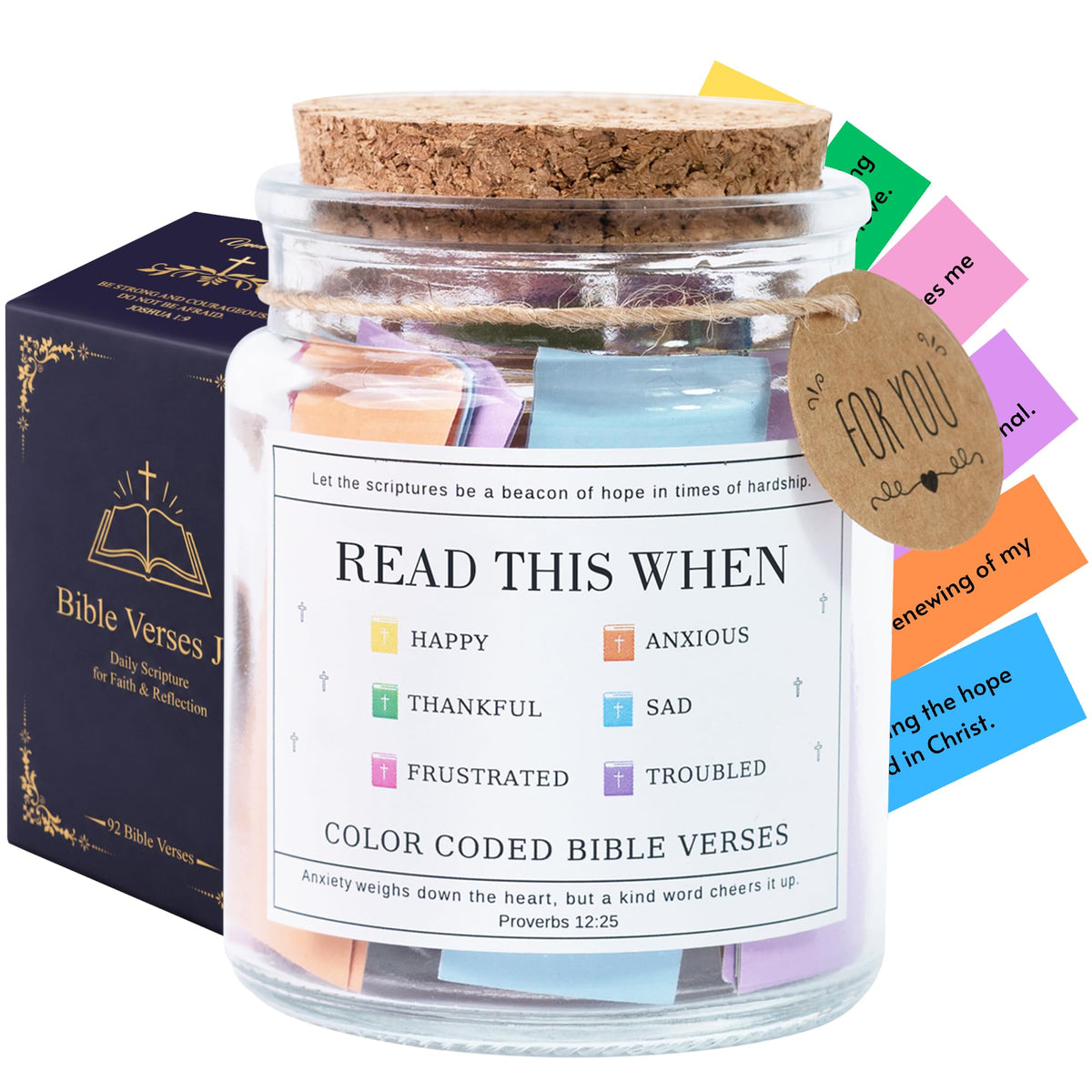 Bible Verses Jar, 92 Hand-Rolled Bible Scroll, Read Me When Christian Jar, Color Coded KJV Bible Verses, Religious Gifts for Women, Prayer Gifts for Friends, Mom, Sister, Cancer Warriors
