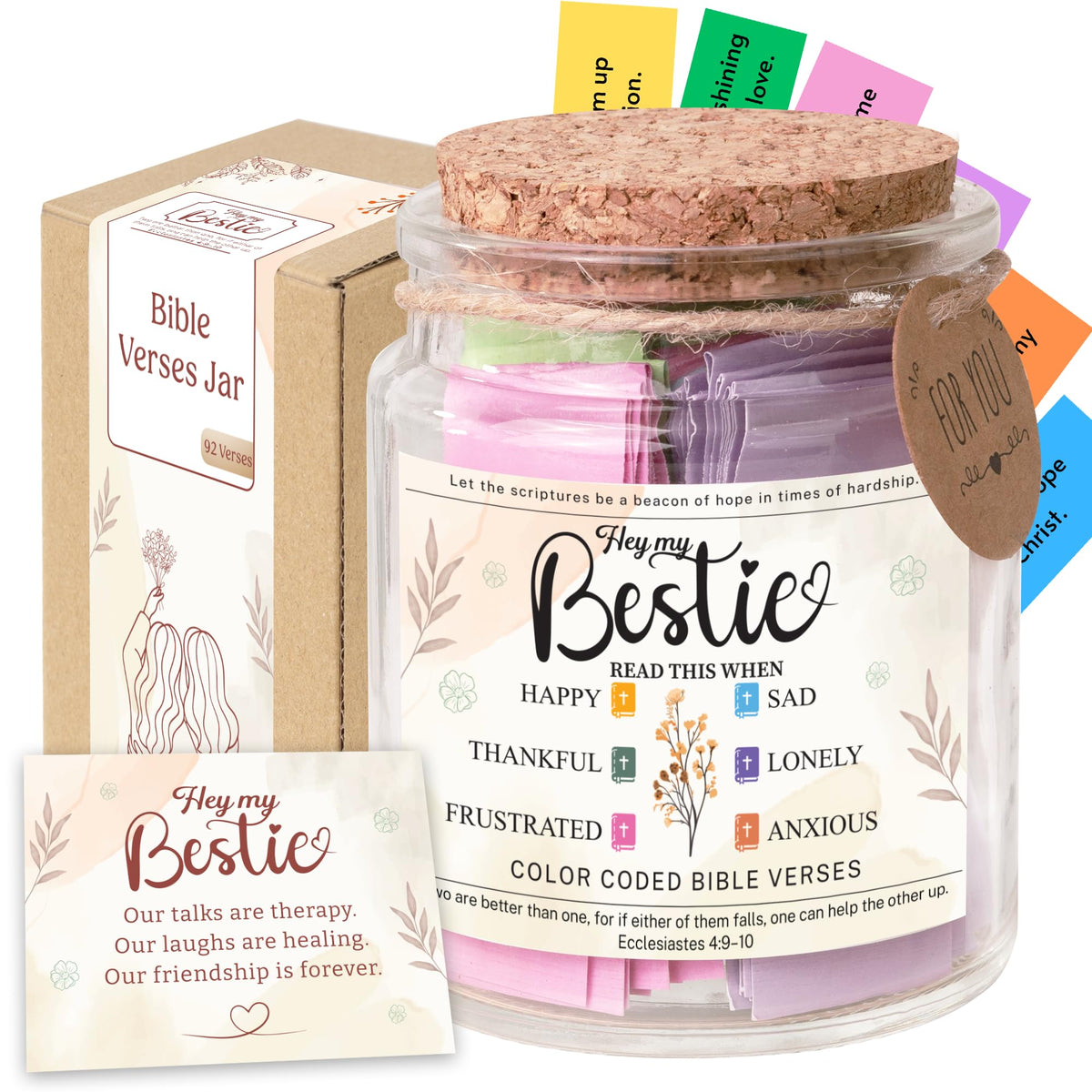 Bible Verses Jar, 92 Hand-Rolled Bible Scroll, Read Me When Christian Jar, Color Coded KJV Bible Verses, Religious Gifts for Women, Prayer Gifts for Friends, Mom, Sister, Cancer Warriors