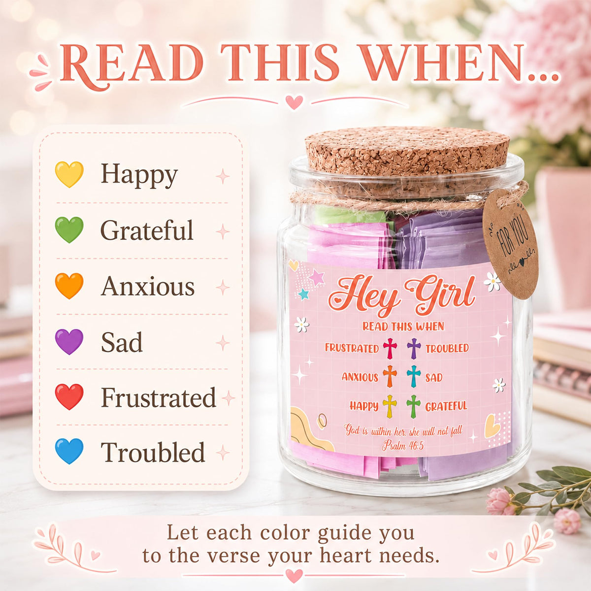 Bible Verses Jar, 92 Hand-Rolled Bible Scroll, Read Me When Christian Jar, Color Coded KJV Bible Verses, Religious Gifts for Women, Prayer Gifts for Friends, Mom, Sister, Cancer Warriors