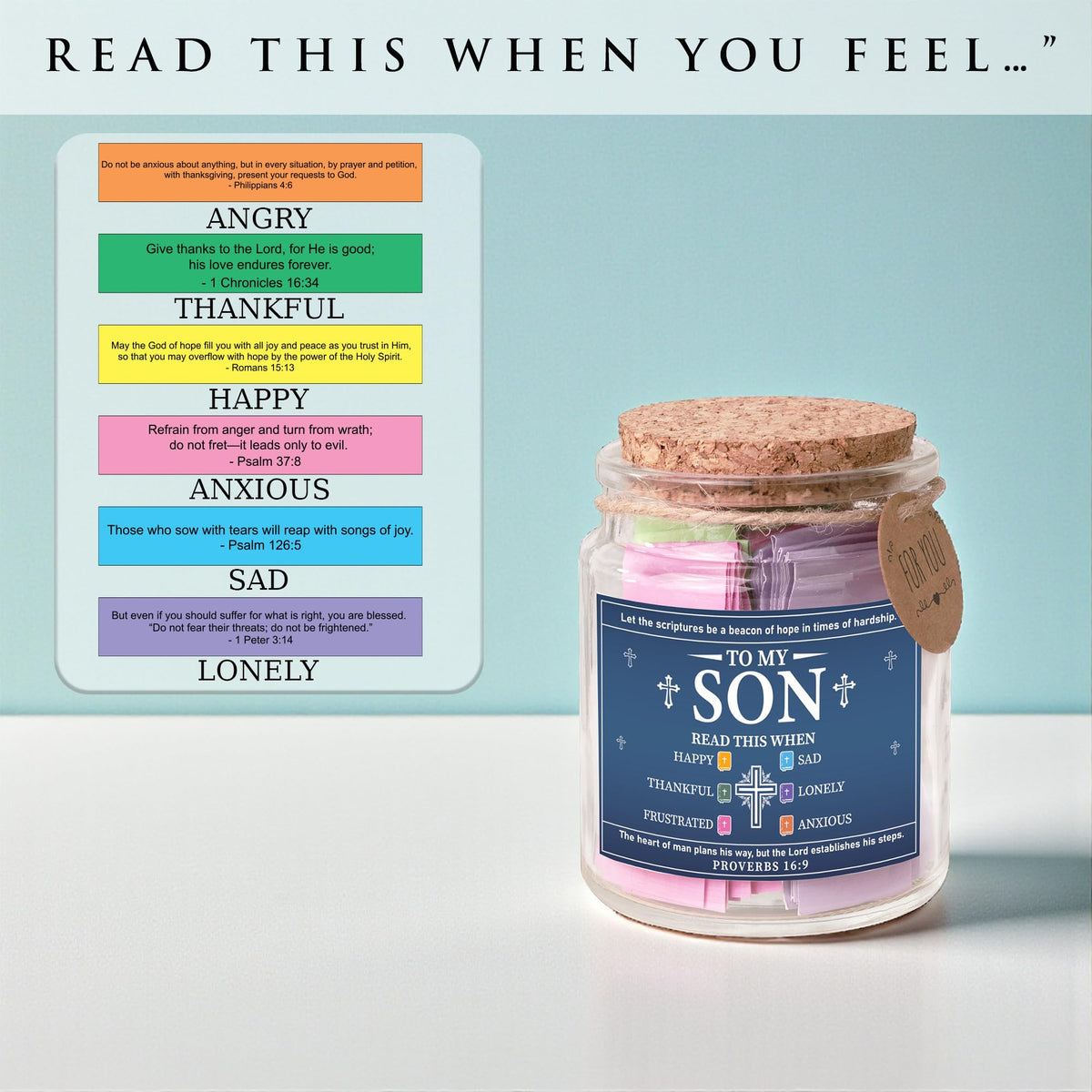 Bible Verses Jar, 92 Hand-Rolled Bible Scroll, Read Me When Christian Jar, Color Coded KJV Bible Verses, Religious Gifts for Women, Prayer Gifts for Friends, Mom, Sister, Cancer Warriors