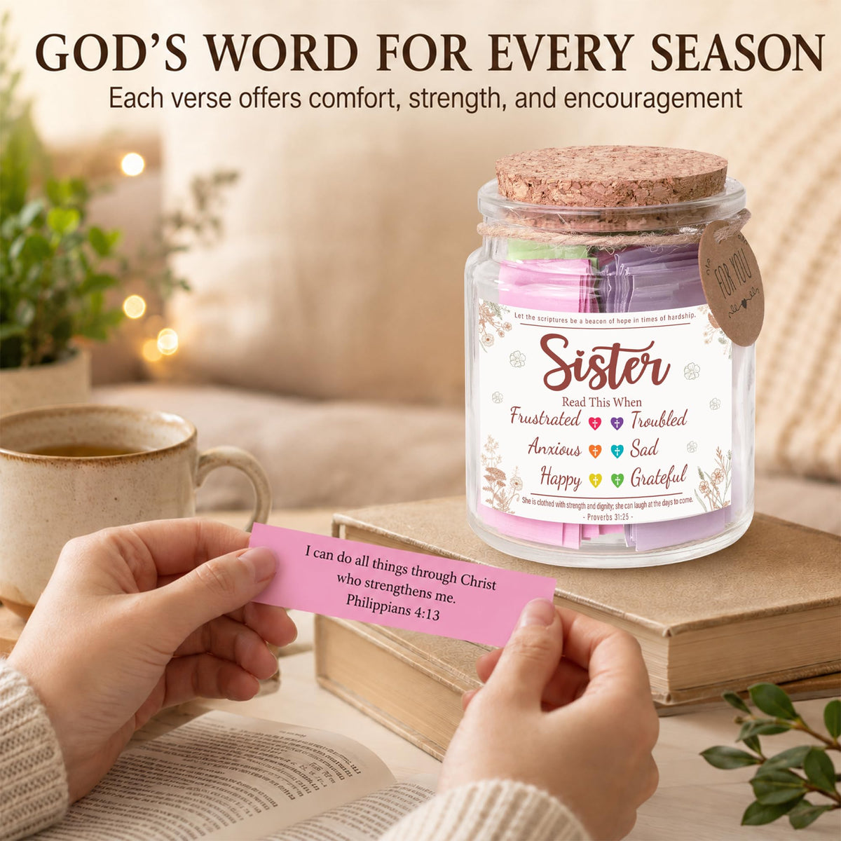 Bible Verses Jar, 92 Hand-Rolled Bible Scroll, Read Me When Christian Jar, Color Coded KJV Bible Verses, Religious Gifts for Women, Prayer Gifts for Friends, Mom, Sister, Cancer Warriors