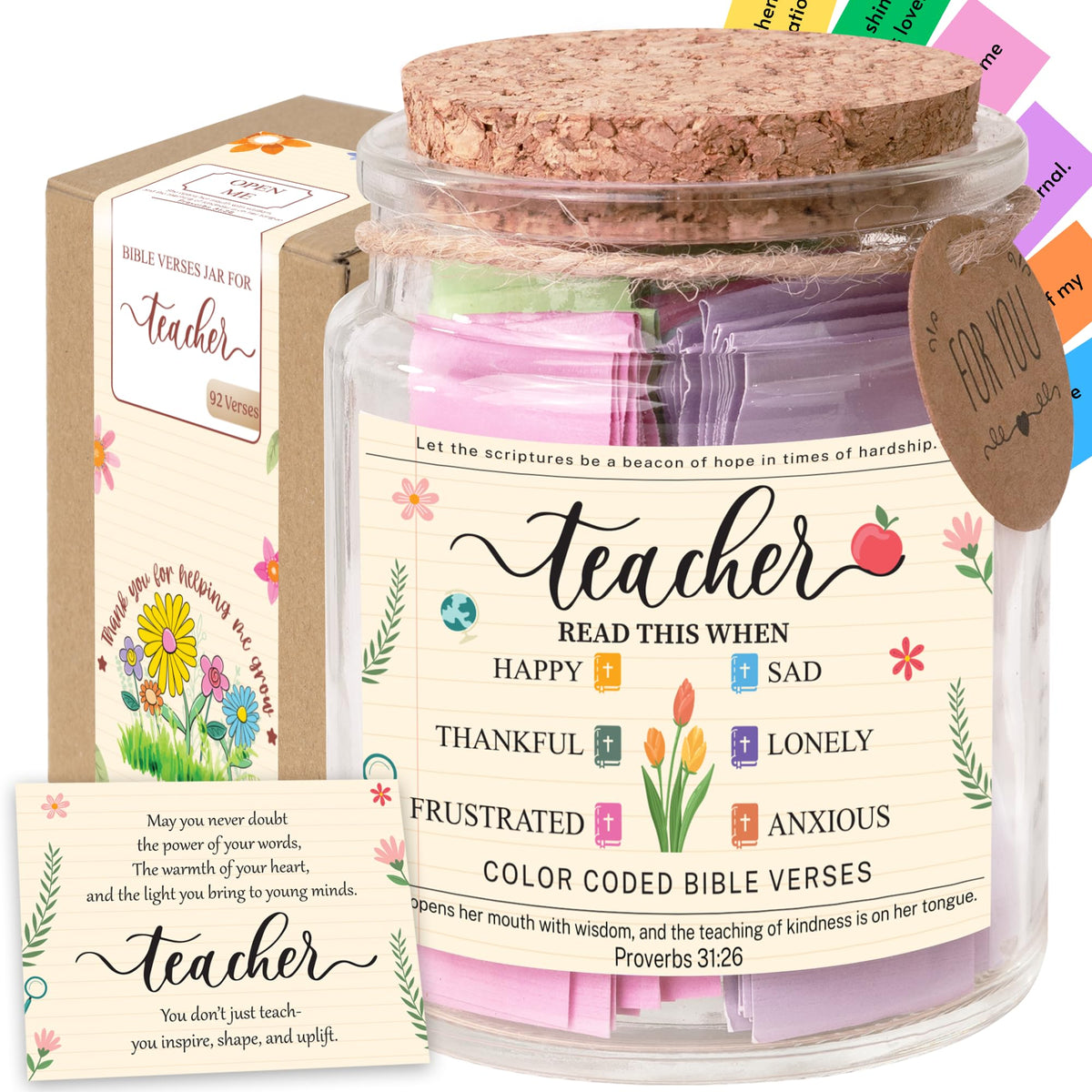 Bible Verses Jar, 92 Hand-Rolled Bible Scroll, Read Me When Christian Jar, Color Coded KJV Bible Verses, Religious Gifts for Women, Prayer Gifts for Friends, Mom, Sister, Cancer Warriors