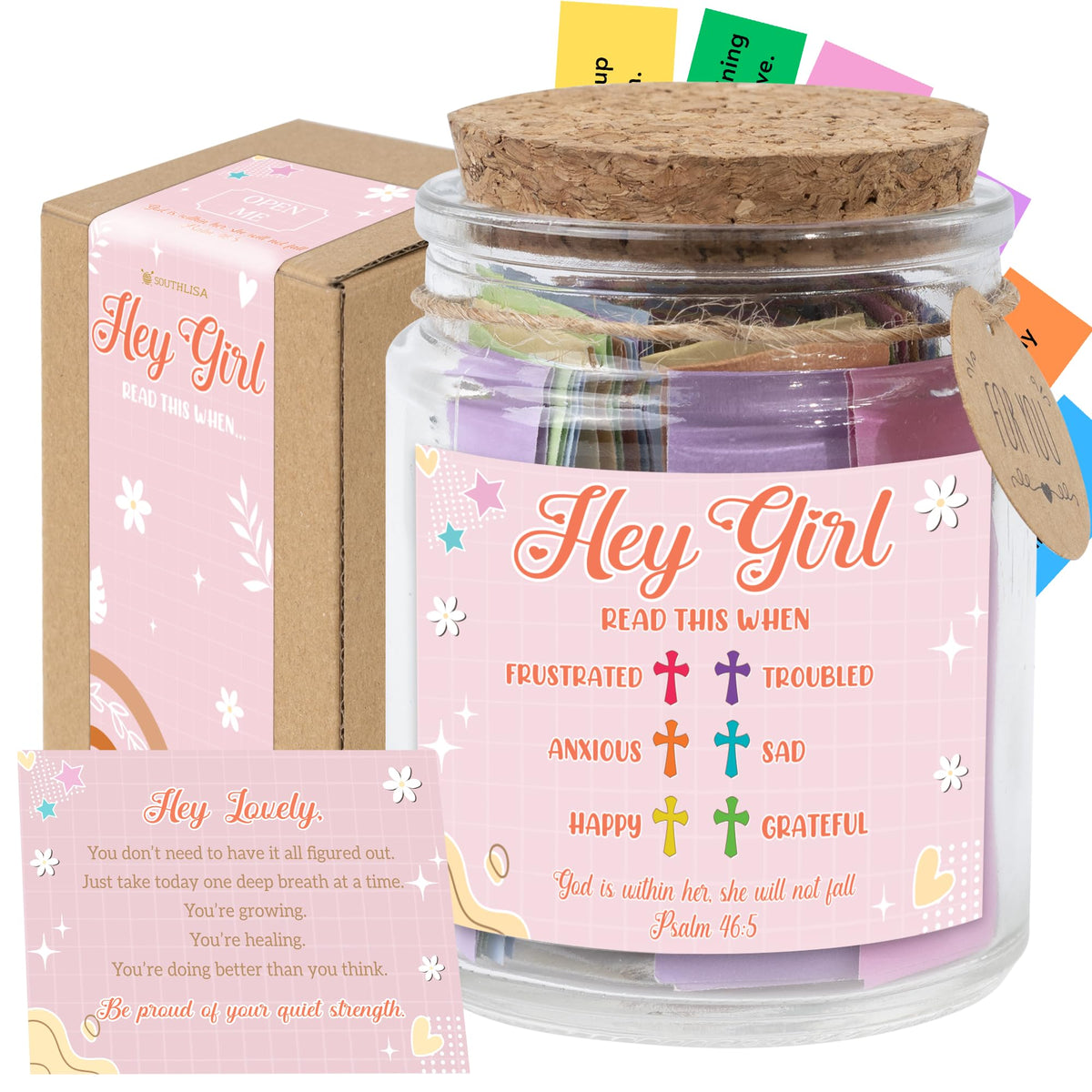 Bible Verses Jar, 92 Hand-Rolled Bible Scroll, Read Me When Christian Jar, Color Coded KJV Bible Verses, Religious Gifts for Women, Prayer Gifts for Friends, Mom, Sister, Cancer Warriors